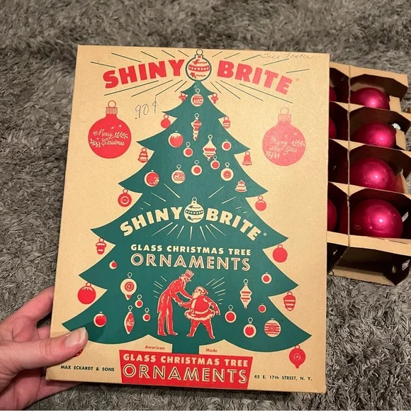 Shiny Brite vintage Holiday Ornament Set Red Gold blue Silver box glass lot - Picture 4 of 10